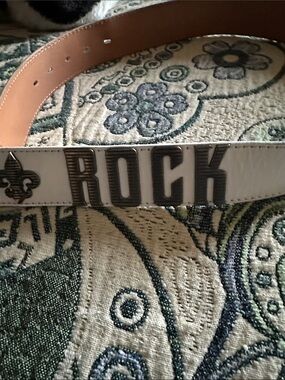 Rock Revival White and Brown Leather Belt with Embossed ROCK Logo